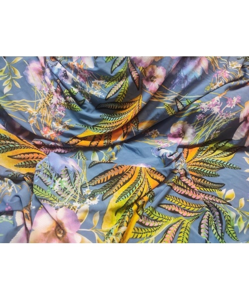 Elastyczna dzianina z wzorem pomarańczowych paproci